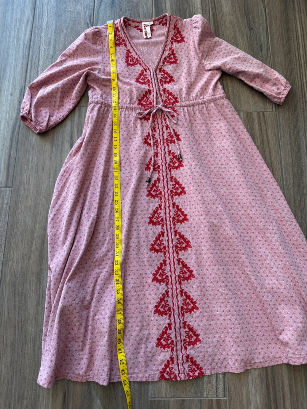 Prairie Dress Pink Embroidered Maxi Dress with Red Trim. Costume. Women’s Medium - Picture 10 of 10